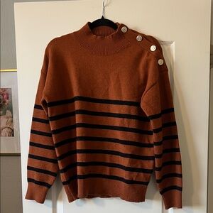 Elegant Tan Striped Sweater with Button Accents